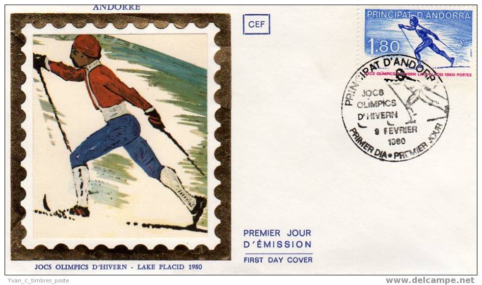 ANDORRE FIRST DAY COVER PREMIER JOUR JEUX OLYMPIQUES D HIVER DE LAKE PLACID 1980 SKI DE FOND - FDC