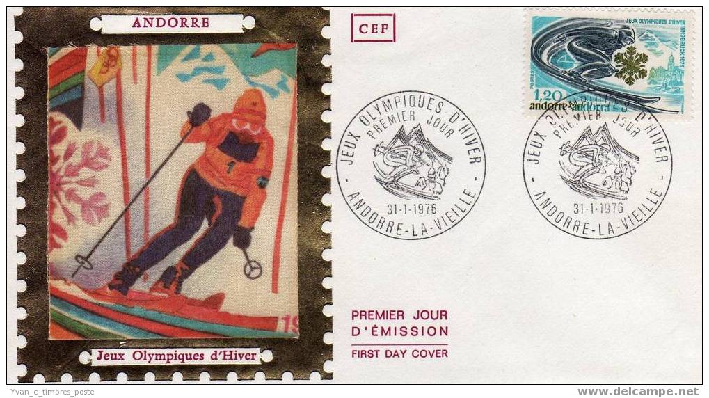 ANDORRE FIRST DAY COVER PREMIER JOUR JEUX OLYMPIQUES D HIVER D INNSBRUCK 1976 - FDC