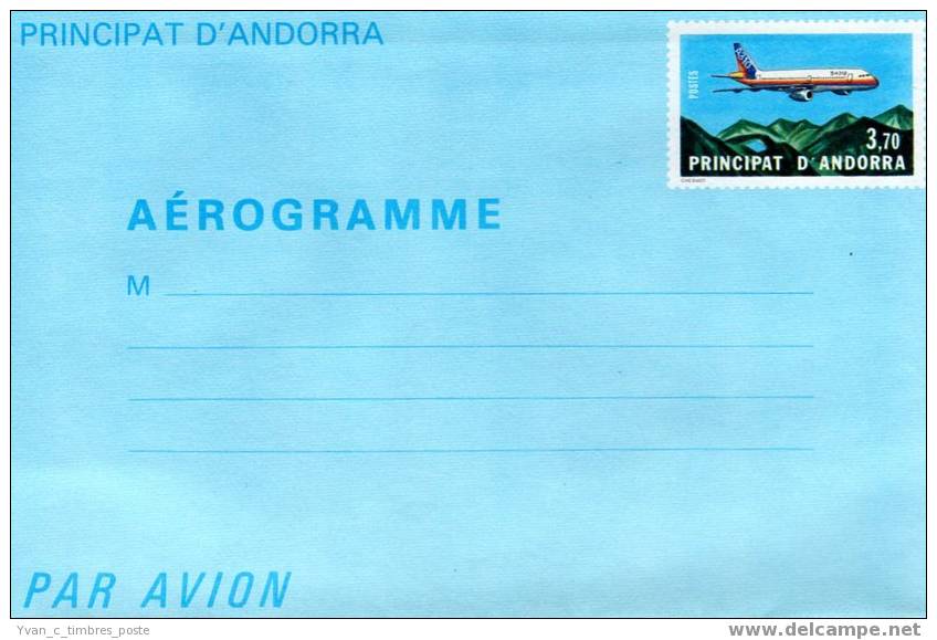 ANDORRE AEROGRAMME AVION AIRBUS - Stamped Stationery & Prêts-à-poster