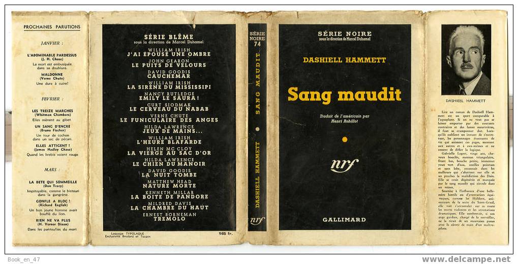 {43051} Dashiell Hammett " Sang Maudit "; Gallimard Série Noire N° 74 ;  1er Janvier 1951 . - Série Noire