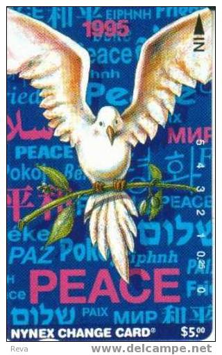 USA NEW YORK  $5  PEACE  BIRD BIRDS  MANY LANGUAGES IC. ISRAEL  NY AREA ONLY USED MINT  NYNEX SEE NOTES !! - Magnetische Kaarten