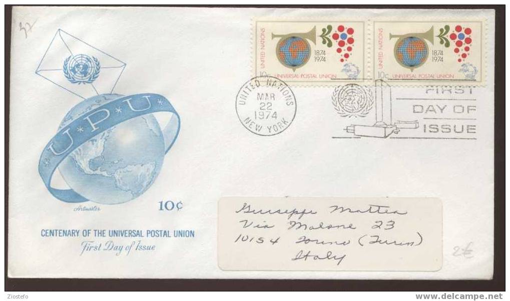 Fde37  Fdc United Nations Centenary Universal Postal Union Upu 1974 - Altri & Non Classificati