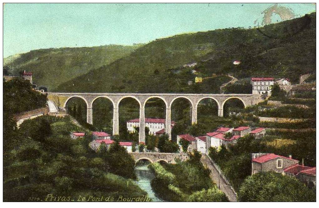 07 PRIVAS Pont Bourdély, Vue Générale, Colorisée, Ed LV & Cie 3214, 1923 - Privas