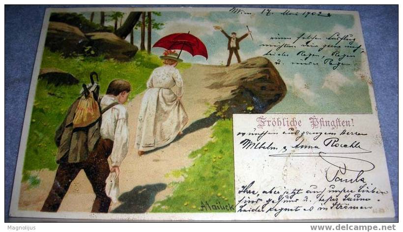 Climbing,Walk,Mountain,Recreation,Umbrella,Picnic,Litho Print,vintage Postcard - Alpinisme