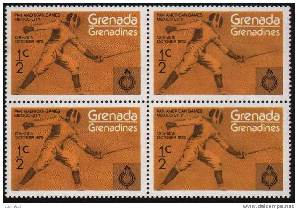 Timbres Bloc De 4 Sports > Escrime Grenadines 1975 - Fencing