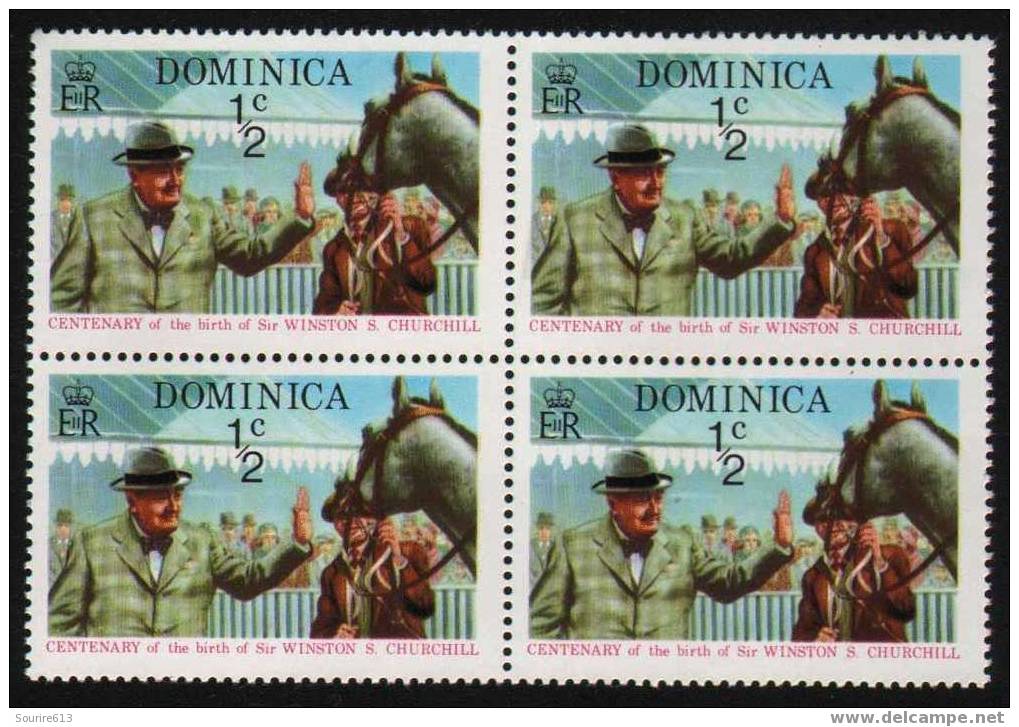 Timbres Bloc De 4  Célébrités > Sir Winston Churchill  Dominica Sir Winston Churchill Cheval - Sir Winston Churchill