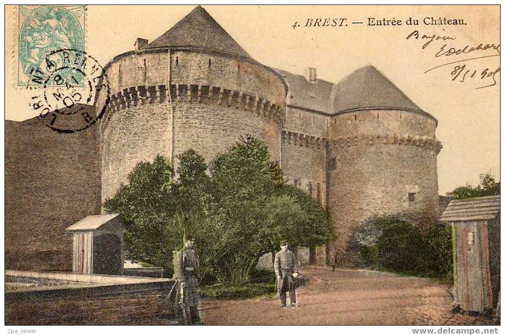 29 BREST Chateau, Entrée, Animée, Militaires, Colorisée, Ed ? 4, 1905 - Brest