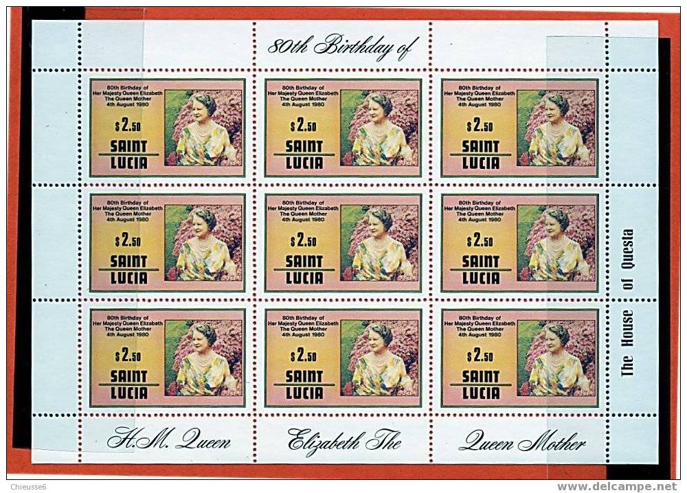 Ste Lucie** N° 514/515 En Bloc De 9 - 80e Ann. De La Reine-mère Elizabeth - St.Lucia (1979-...)