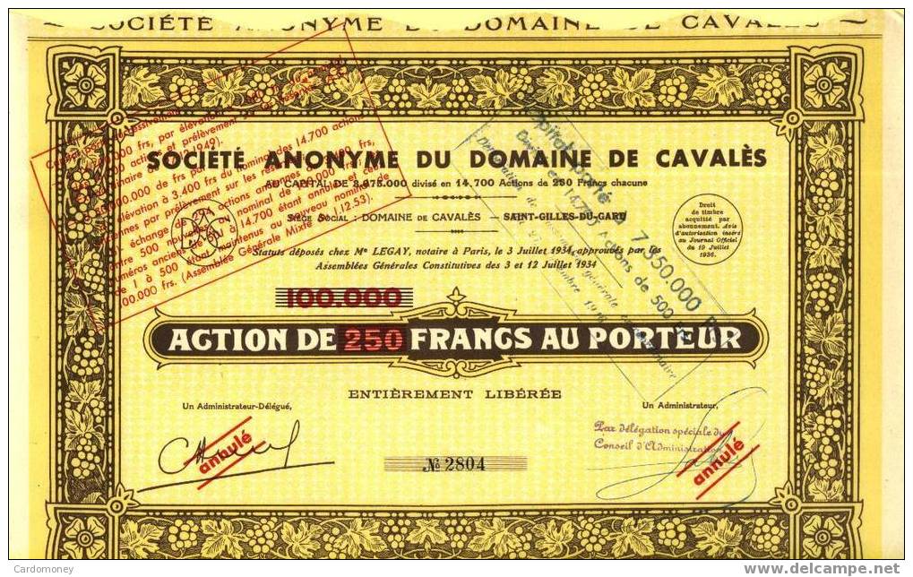 Action DOMAINE De CAVALES Juillet 1934 (art. N° 190 ) - Landwirtschaft