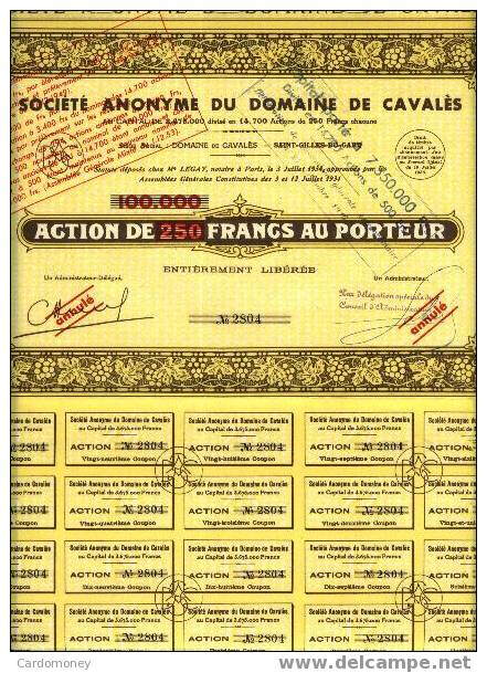 Action DOMAINE De CAVALES Juillet 1934 (art. N° 190 ) - Agricoltura