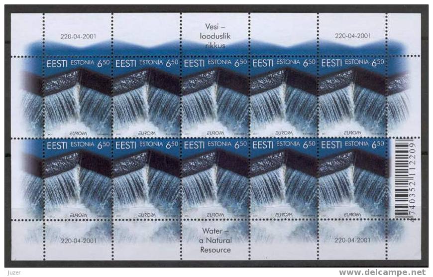 Estonia 2001. Europa CEPT, Water, SHEETLET - 2001