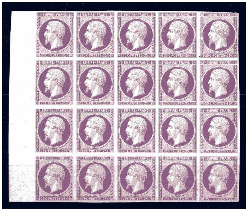 ESSAIS NAPOLEON III 25 C VIOLET BLOC DE 20 RARE - Autres & Non Classés