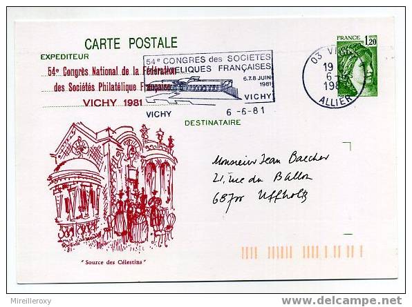 ENTIER POSTAL / STATIONERY / SABINE DE GANDON / CONGRES NATIONAL DES SOCIETES PHILATELIQUES VICHY - Overprinter Postcards (before 1995)