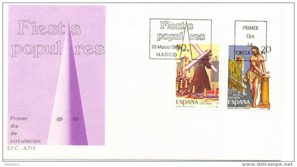 Espagne FDC 1988 "Fêtes Populaires" Semaine Sainte. Yvert 2549/50 - Pasen