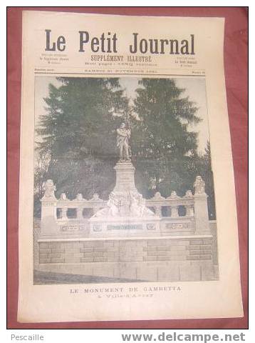 LE PETIT JOURNAL 21 NOVEMBRE 1891 MONUMENT DE GAMBETTE A VILLE D'AVRAY - MESLY - MARSEILLAISE - RICHEPIN - DAUDET ... - 1850 - 1899