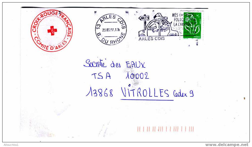 MARCOPHILIE LETTRE AVEC SUPERBE FLAMME DE ARLES + CACHET CROIX ROUGE - Red Cross