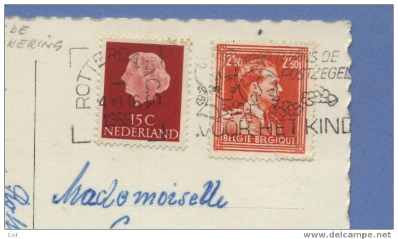 846met Nederlandse Zegel (gemengde Frankeering) Op Kaart Met Stempel ROTTERDAM Naar Antwerpen - 1936-1957 Open Kraag