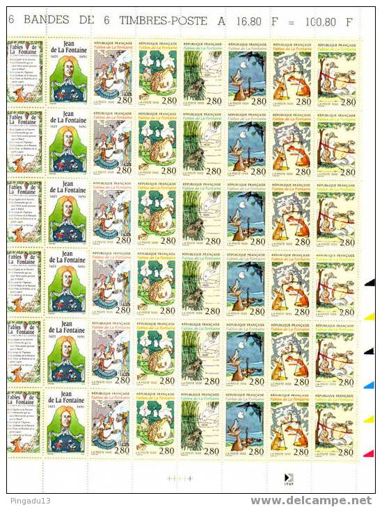 Yvert N° 2964 Fables De La Fontaine 6 Bandes Feuille Non Pliée - Feuilles Complètes