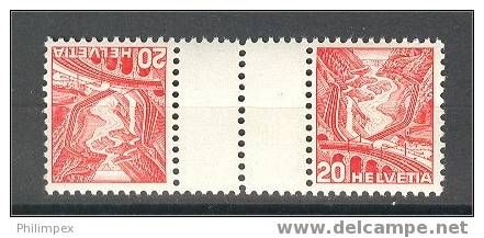 SWITZERLAND, 20 CENTIMES GUTTER PAIR NEVER HINGED ** - Se-Tenant