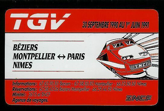 HORAIRE DES TRAINS SNCF TGV BEZIERS / MONTPELLIER / NIMES - PARIS SEPT-JUIN 1991 - Other & Unclassified