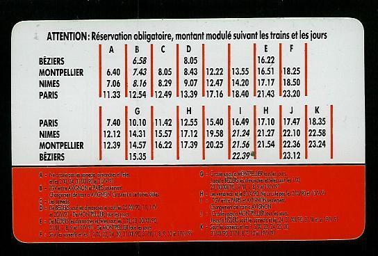 HORAIRE DES TRAINS SNCF TGV BEZIERS / MONTPELLIER / NIMES - PARIS SEPT-JUIN 1991 - Autres & Non Classés