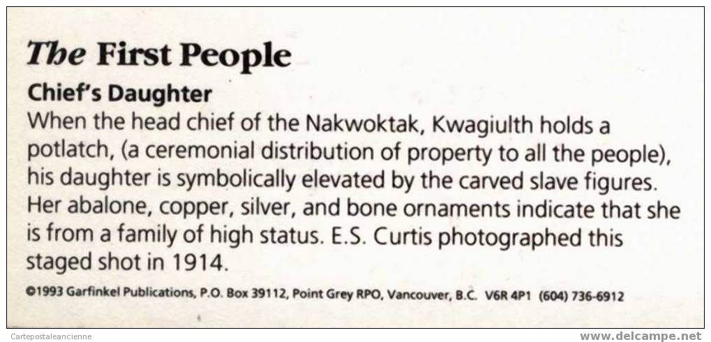 INDIEN US FIRST PEOPLE CHIEF'S DAUGHTER REPRODUCTION De PHOTO CURTIS CIRCA 1914 Ed GARFINKEL PRINTED 1993 /N.VOY/C6512 - Native Americans