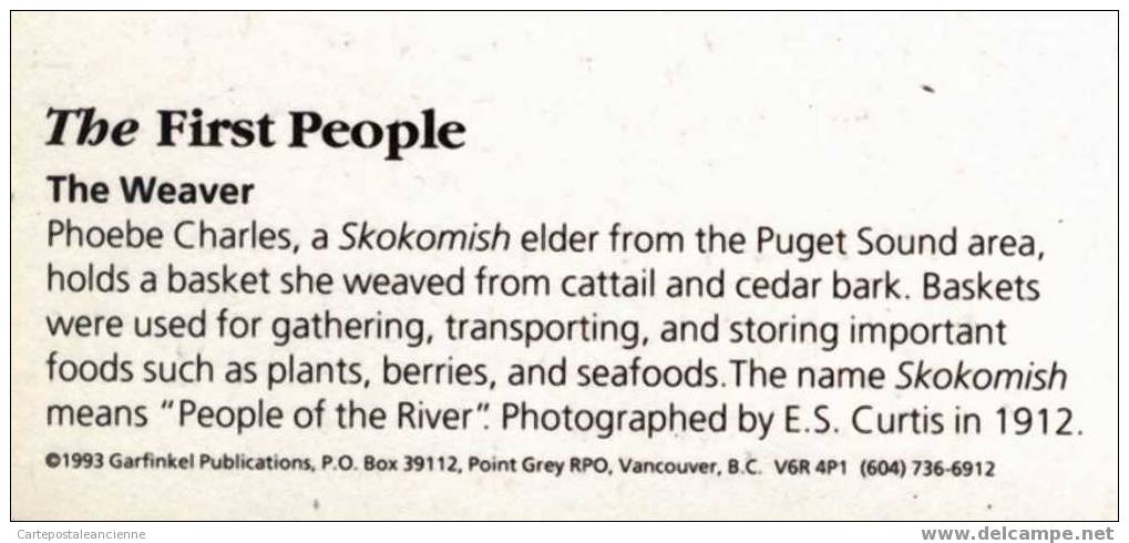INDIEN US FIRST PEOPLE WEAVER SKOKOMISH REPRODUCTION De PHOTO CURTIS 1912 Ed GARFINKEL PRINTED 1993 /N.VOY /C6517 - Indianer