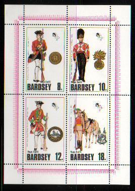 LABEL GB LOCAL BARDSEY 1980 MILITARY UNIFORMS MS ARMY SOLDIERS CINDERELLA - Vignettes De Fantaisie