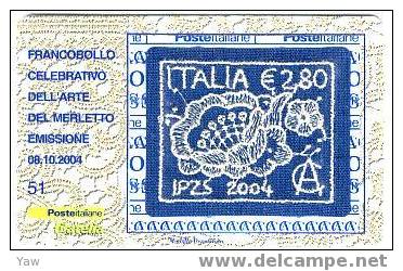 ITALIA**  TESSERA FILATELICA 2004 L´ARTE DEL MERLETTO.  (NOVITA´ ITALIANA) - Philatelic Cards