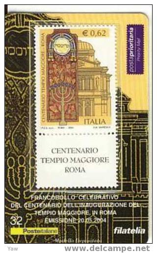ITALIA**  TESSERA FILATELICA 2004 100° TEMPIO MAGGIORE A ROMA.  (NOVITA´ ITALIANA) - Judaisme
