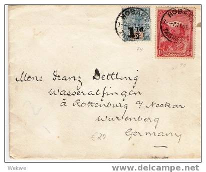 Tas001/ Mischfrankatur Hobart 1905 Nach  Wurlenberg, Deutschland - Covers & Documents