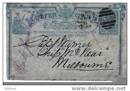 Vic016 / Australien, Victoria,  Ganzsache,  Kartenbrief Ascher 1b ,  Auf Kreidepapier (chalky Paper)  1889 - Lettres & Documents