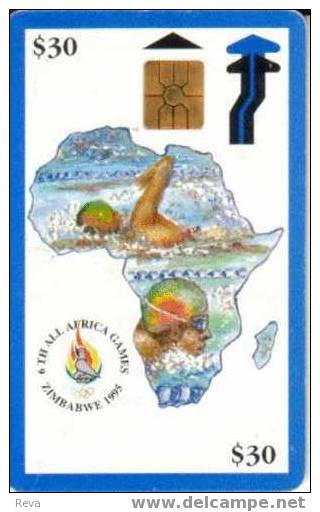 ZIMBABWE $30 AFRICA GAMES SWIMMING  SPORT BLUE  BORDER  ZIM-03 MINT IN BLISTER READ DESCRIPTION !! - Simbabwe