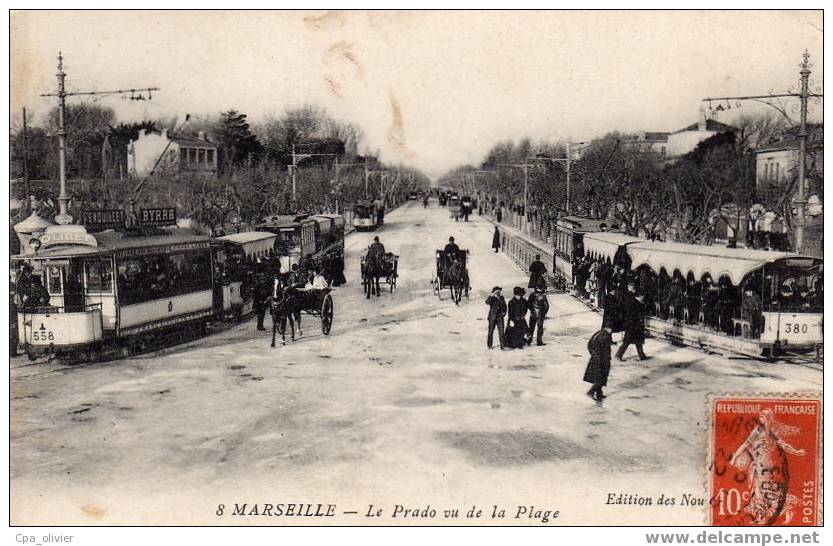 13 MARSEILLE Prado, Vu De La Plage, Animée, Tramways, Ed NG 8, 1910 - Castellane, Prado, Menpenti, Rouet