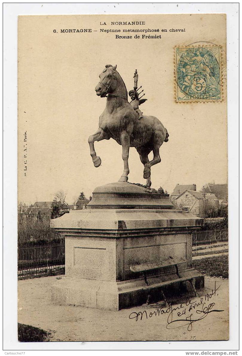 K6 - MORTAGNE - Neptune Métamorphosé En Cheval - Bronze De Frémiet (1904 - Carte Précurseur) - Mortagne Au Perche