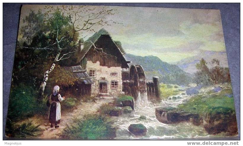 Water Mill,Painting,Art,vintage Postcard - Molinos De Agua