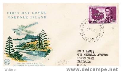 Nor004/ Lokale Verwaltung 1960, (Inselkarte) Auf FDC N. USA, 1960 - Norfolkinsel