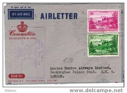 Nor009/  Coronation (Quantas)  Airletter,   2nd June 1953 - Norfolkinsel