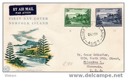 Nor010 / FDC Nach USA, Ergänzungswerte 1959 - Norfolkinsel