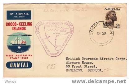 Coc005/ Quantas-Flug 1955, Austral. Frankatur Nach Hamilton, Bermuda - Kokosinseln (Keeling Islands)