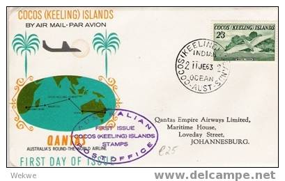 Coc008/ 1963, Möwe-Marke Auf Flugbrief Nach Johannesburg (Qantas) - Kokosinseln (Keeling Islands)