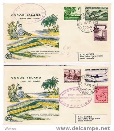 Coc009/ 2 Flugbriefe Vom 1.Tag Der 1. Dauerserie Nach Australien - Kokosinseln (Keeling Islands)