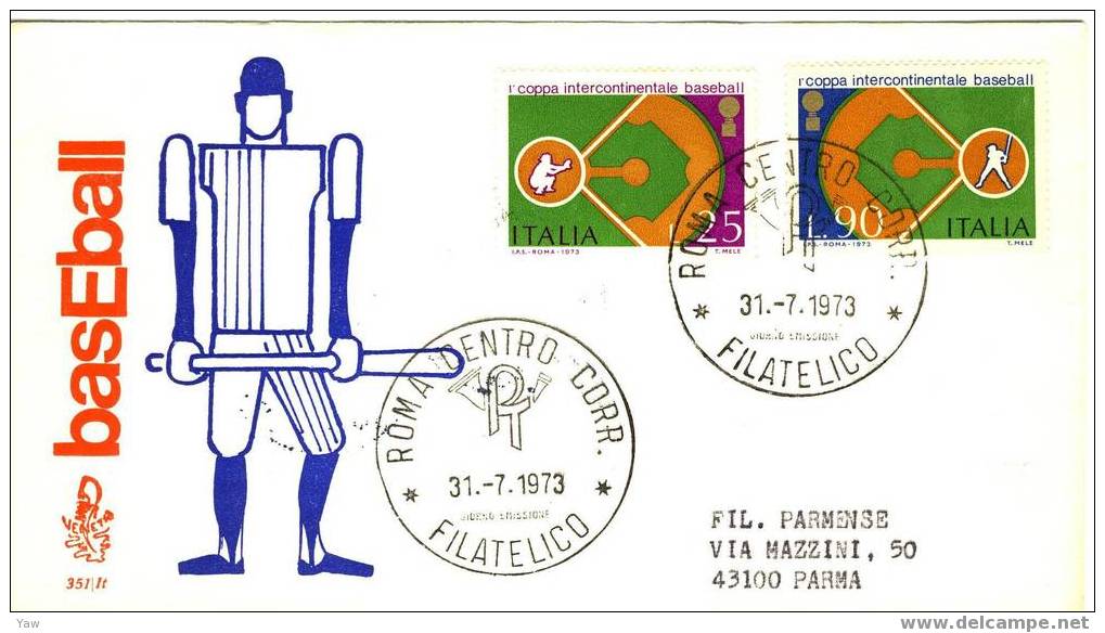 ITALIA FDC "VENETIA" 1973 COPPA INTERCONTINENTALE BASEBALL. VIAGGIATA - Baseball