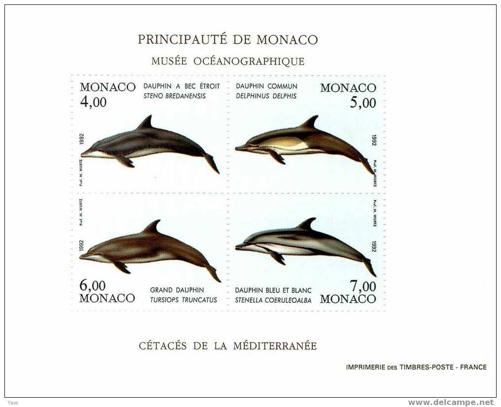 MONACO 1992  TUTELA DELL´AMBIENTE MARINO. CETACEI DEL MEDETERRANEO I BF*** - Dolfijnen