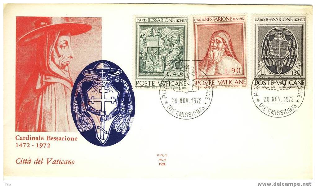 VATICANO FDC 1972 CARDINALE BESSARIONE - Theologians