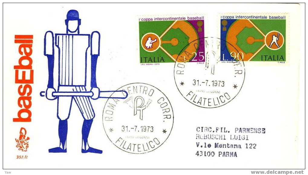 ITALIA FDC "VENETIA" 1973 COPPA INTERCONTINENTALE BASEBALL. VIAGGIATA - Baseball