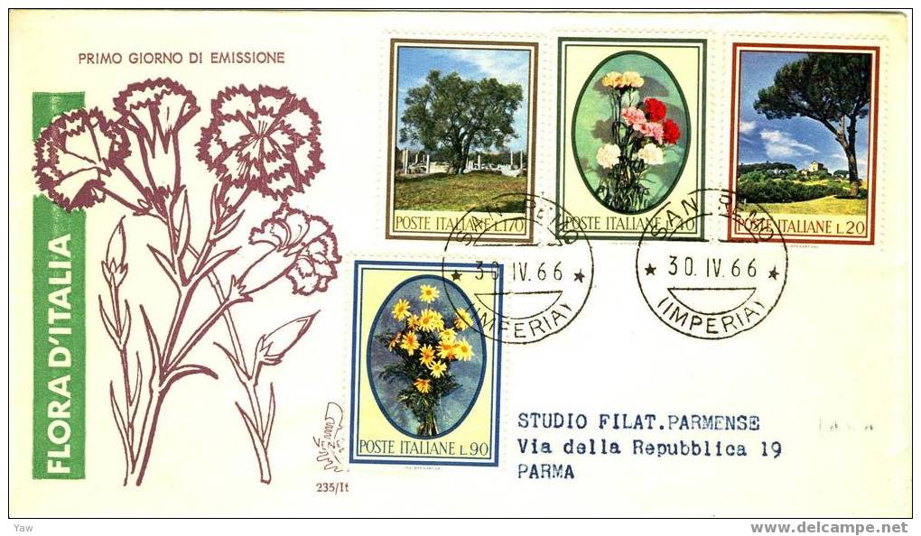 ITALIA FDC "VENETIA" 1966  FLORA 1° SERIE. VIAGGIATA - Vegetables