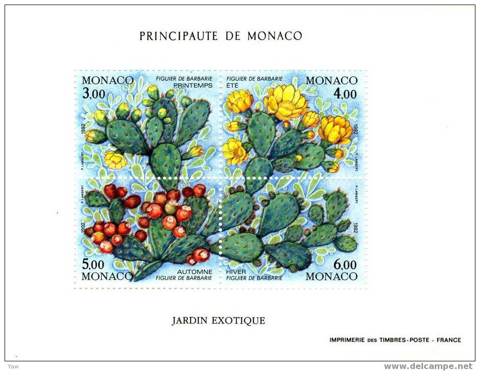 MONACO 1992  LE QUATTRO STAGIONI DEL FICO D´INDIA DEL GIARDINO ESOTICO BF*** - Cactus