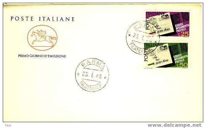 ITALIA FDC "CAVALLINO" 1968 CODICE DI AVVIAMENTO POSTALE II EMISSIONE - Codice Postale