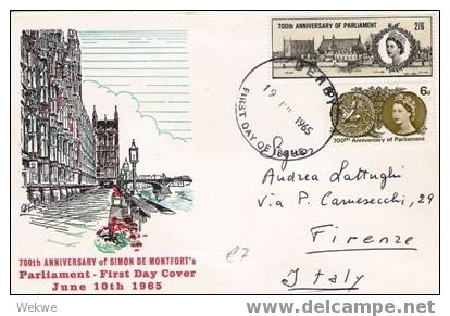 ElI004/ Parliament 700 Jahre , Illustr. FDC Nach  Firence Italien - 1952-1971 Pre-Decimal Issues